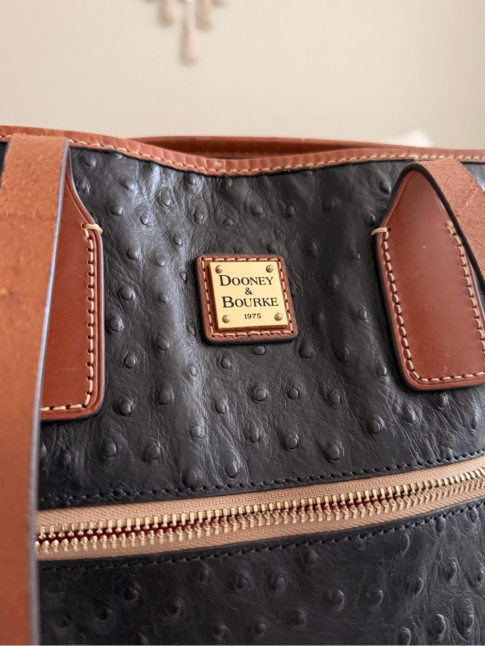 Dooney & Bourke Black and Brown Textured Leather Duffel